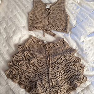 Women's Crochet Skort Set in Tan